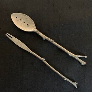 Modern Twig Design Metal Olive Spoon & Fork Appetizer Set